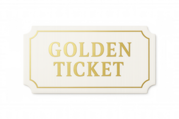 Golden ticket on a transparent background representing opportunity, luxury, exclusivity, and vip access