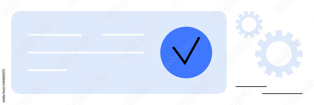 Poster blue checkmark representing verification next to gears indicating process configuration or quality a