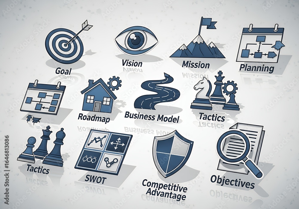 Poster travel and business vector icon set for web and design use