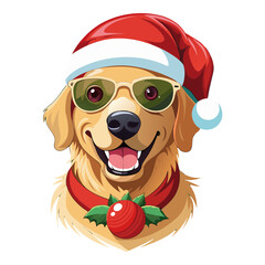 Modern Christmas Dog with sunglasses santa hat 