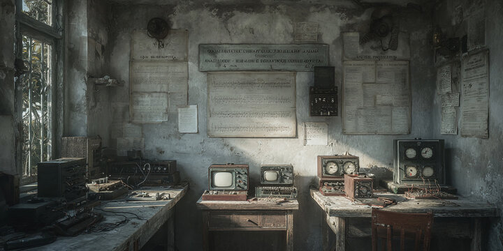 TALLER DE ELECTR&Oacute;NICA VINTAGE ABANDONADO Y LLENO DE OBJETOS