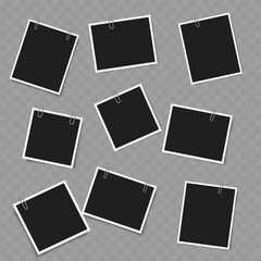 Set of Blank Photo Frames with Clips. Realistic Mockup. Vector