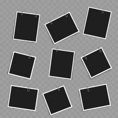 Set of Blank Photo Frames with Clips. Realistic Mockup. Vector