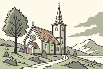 Naklejka premium Harstad, Troms og Finnmark County, Norway – Features Trondenes Church, the world’s northernmost medieval stone church.