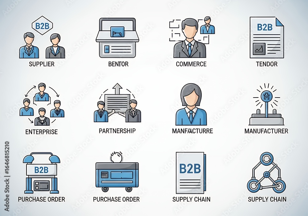 Poster a flat vector illustration set of business and social network icons for web and computer technology