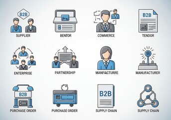 A flat vector illustration set of business and social network icons for web and computer technology
