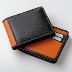 Two black and orange leather wallets