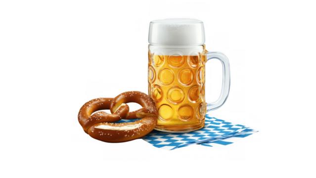 Enjoy beer and pretzel at Oktoberfest celebrations, created AI, PNG
