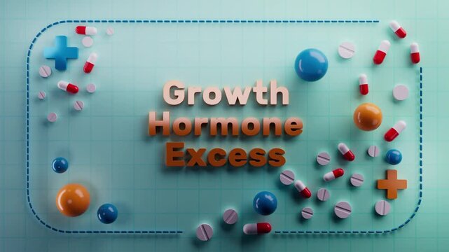Animated text "Growth Hormone Deficiency" on a 3D medical background. Ideal for biology education, cellular energy visuals, metabolic health, nutritional science, wellness content