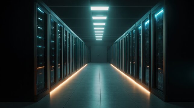 Empty server room futuristic lighting
