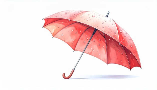 Watercolor Red Umbrella with Rain