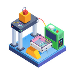 Isometric view of a 3d printer creating a prototype isolated on white background