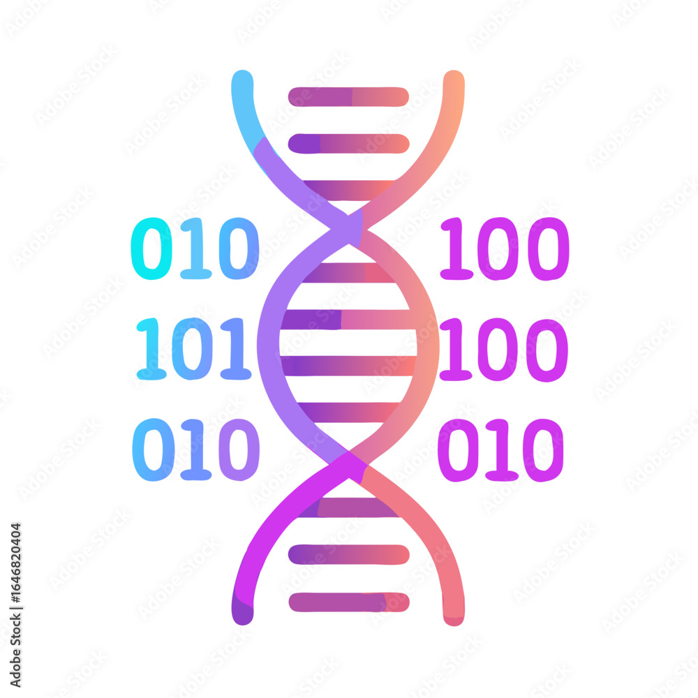 Poster dna helix with binary code isolated on white background