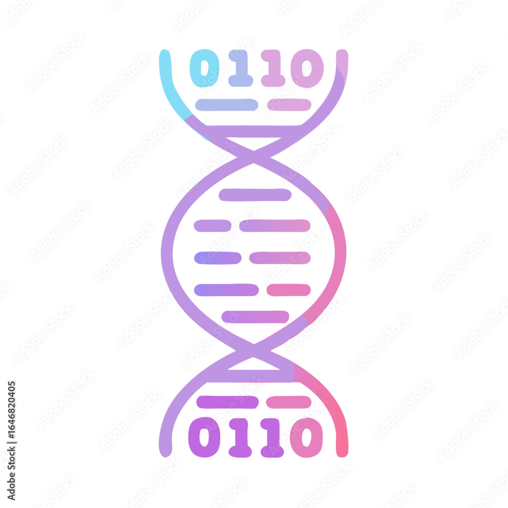 Poster dna double helix with binary code isolated on white background