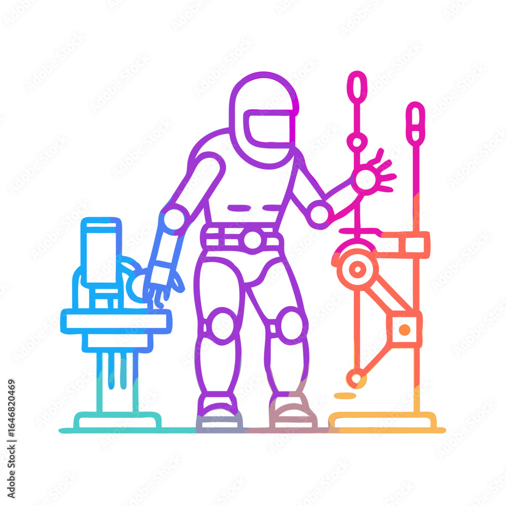 Aufkleber robotic automation in manufacturing with colorful gradient isolated on white background