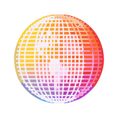 Gradient colored globe with a grid pattern isolated on white background