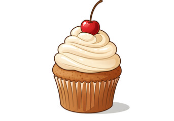 Deliciously frosted cupcake topped with a bright red cherry, perfect for celebrations and sweet treats.