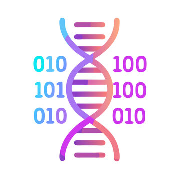 Dna helix with binary code isolated on white background