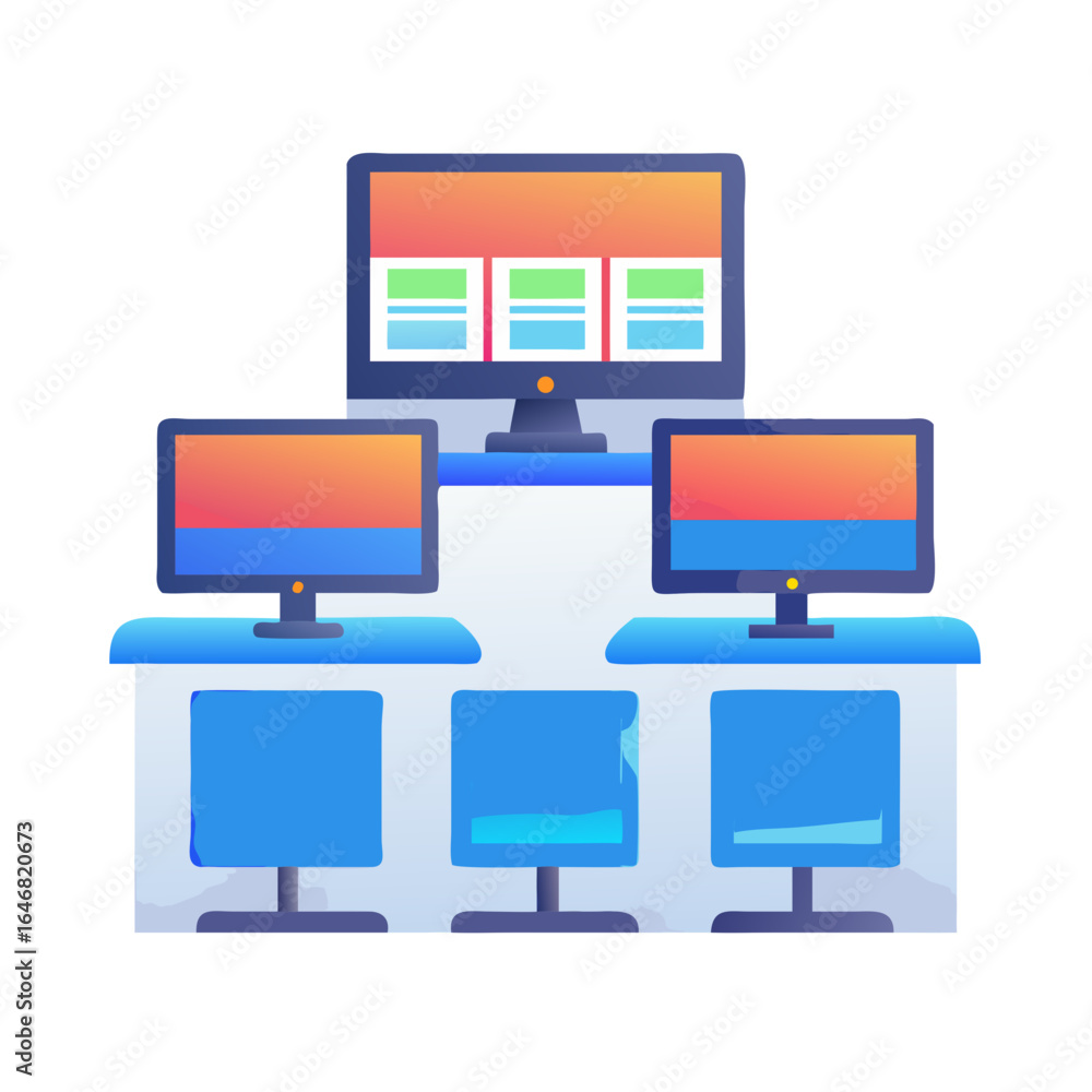 Aufkleber three computers are arranged on a desk isolated on white background