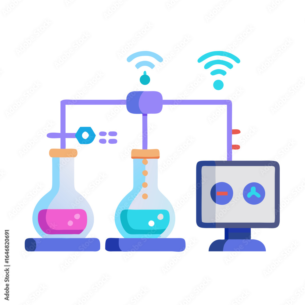 Aufkleber automated scientific experiment setup isolated on white background
