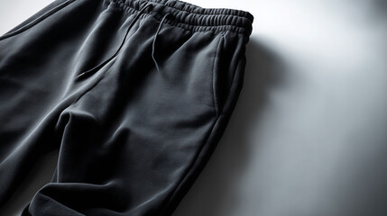 black sweatpants with elastic cuffs, isolated on white background