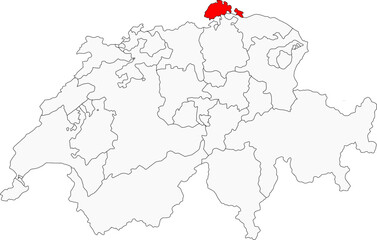Map of Switzerland highlighting the canton of Schaffhausen. Ideal for projects on its unique geographic location, Rhine Falls, and cultural heritage