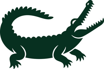 Obraz premium Dark Green Crocodile Silhouette on Transparent Background Art