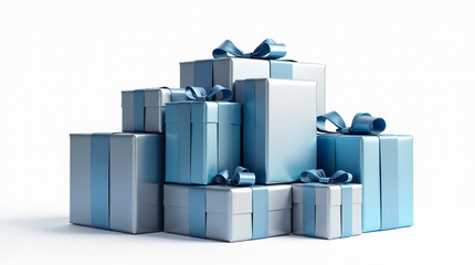 Stack of gift boxes with ribbons for cyber monday sale isolated on white background, perfect for online shopping and retail promotions during the holiday season and special events
