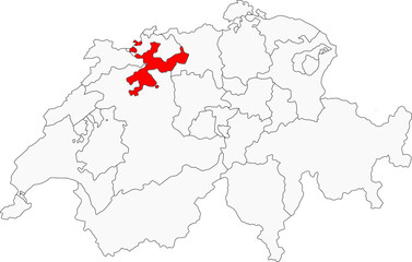 Map of Switzerland highlighting the canton of Solothurn. Ideal for projects on its baroque architecture, proximity to the Jura Mountains, and central location