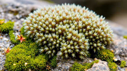 Grimmia pulvinata grows on a rock. Close up detail. Grimmia pulvinata, otherwise known as grey-cushioned grimmia or pulvinate dry rock moss, is a bryophyte moss common in temperate climates worldwide.