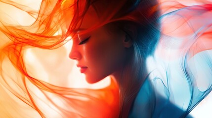 Naklejka premium A woman's profile, veiled in vibrant flowing fabric.