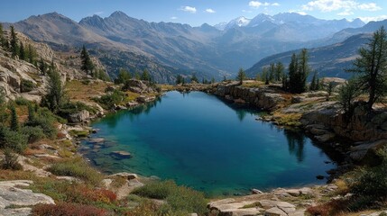 High-alpine lake nestled in a rocky mountain valley