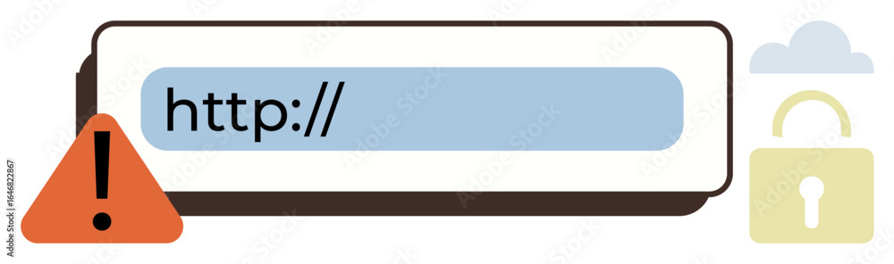 Poster web address bar with red warning sign and lock indicating potential security risks. ideal for cybers