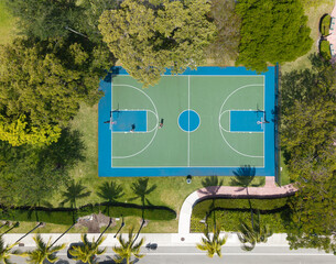 Sport and leisure activity. Aerial basketball court field. Sport and hobby. Outdoor basketball...