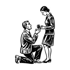 An illustration of proposing moment designed vintage style