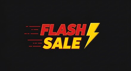 Flash Sale Banner – Bold Red and Yellow Typography with Lightning Bolt on Black Background