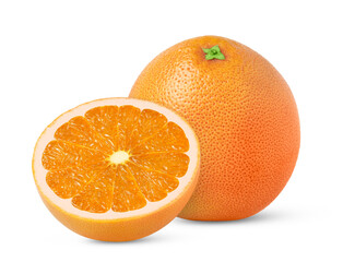 Ripe orange fruit and half isolated. Citrus fruits with clipping path.