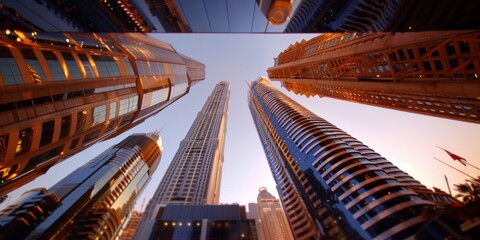 Dubai skyscrapers reaching for the sky at sunset