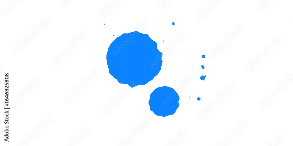 Poster two blue circles of different sizes with a pixelated effect on a black background are visible here
