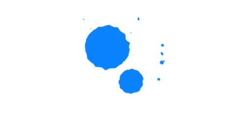 Two blue circles of different sizes with a pixelated effect on a black background are visible here