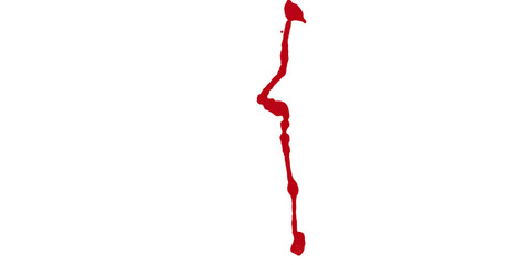 A single red jagged line running vertically on a black background in a minimalist composition style