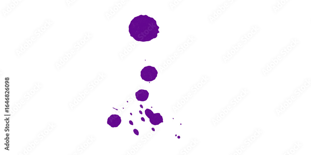 Poster purple blobs of varying sizes arranged vertically on a black background with pixelated edges
