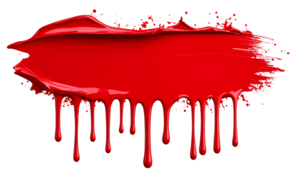 Hand drawn red paint stroke isolated on white or transparent background