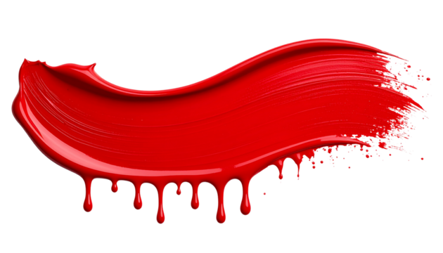 Hand drawn red paint stroke isolated on white or transparent background - Powered by Adobe