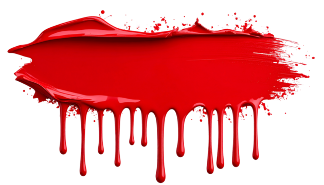 Hand drawn red paint stroke isolated on white or transparent background