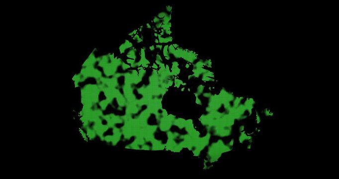 Canada map with green points and clouds passing. Loop