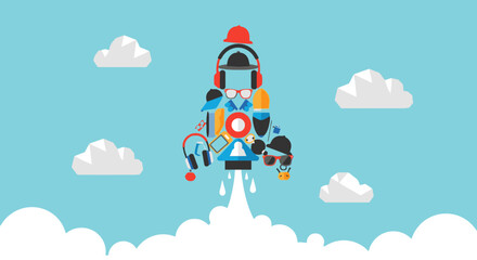 Creative startup concept launching with vibrant style, innovative ideas, and modern technology