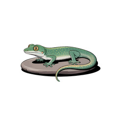 Fototapeta premium Green lizard climbing on a branch in a tropical environment during daylight