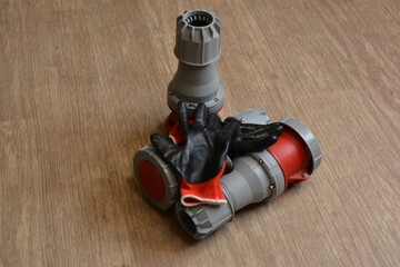 125A- 246-415v red plastic professional power connector. High voltage power electric cable....