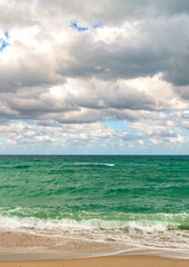 Cloudy sky and seascape at summer vacation. Skyscape with sea horizon. Calm horizon with sea...